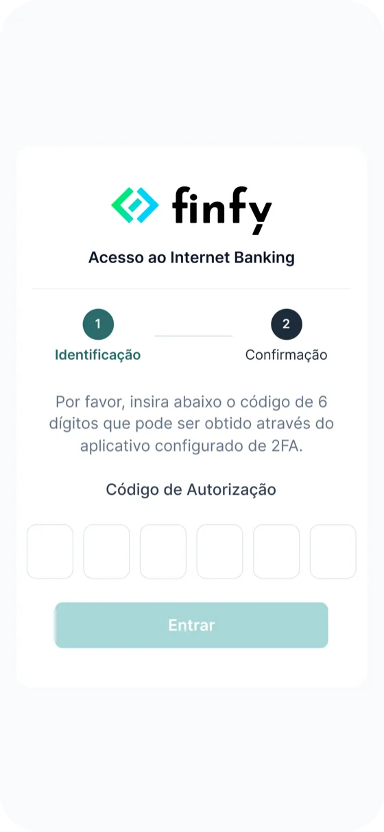 Tela de autenticação de dois fatores do app Finfy