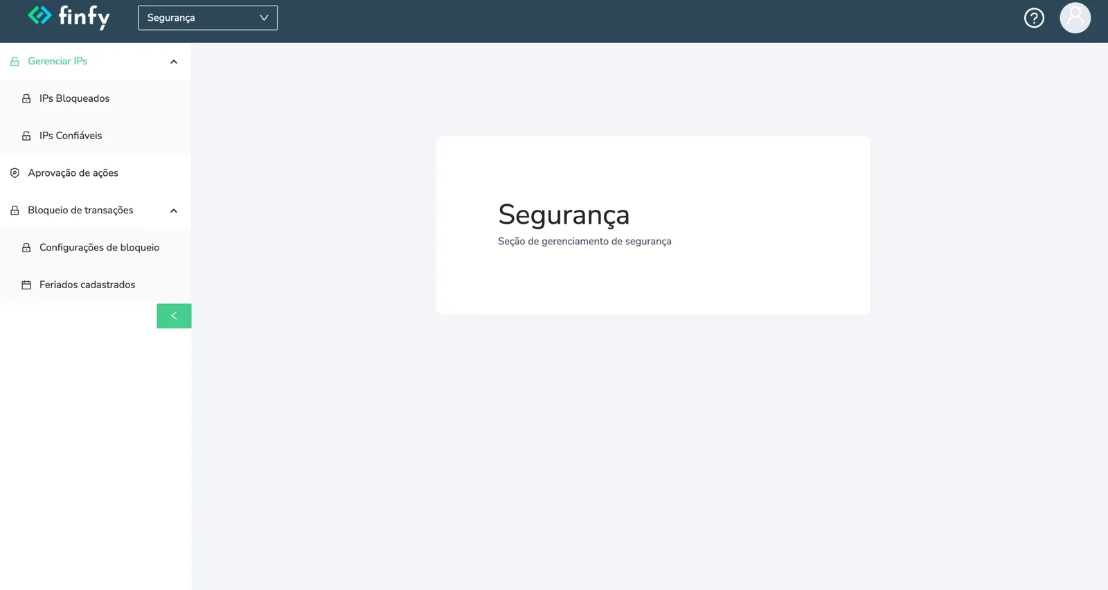 Tela do produto Finfy — Segurança & Compliance